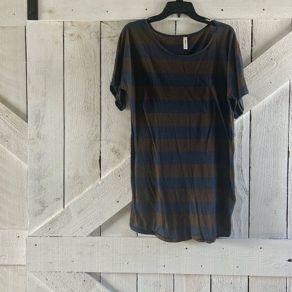 Striped Short Sleeve Tunic - Navy & Brown